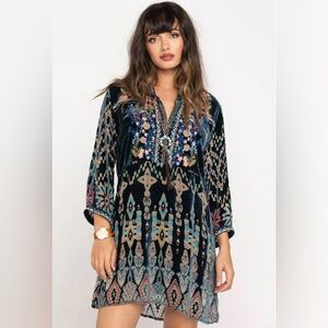 Johnny Was Laurelie Silk Velvet Burnout Embroidered Tunic Dress Size S